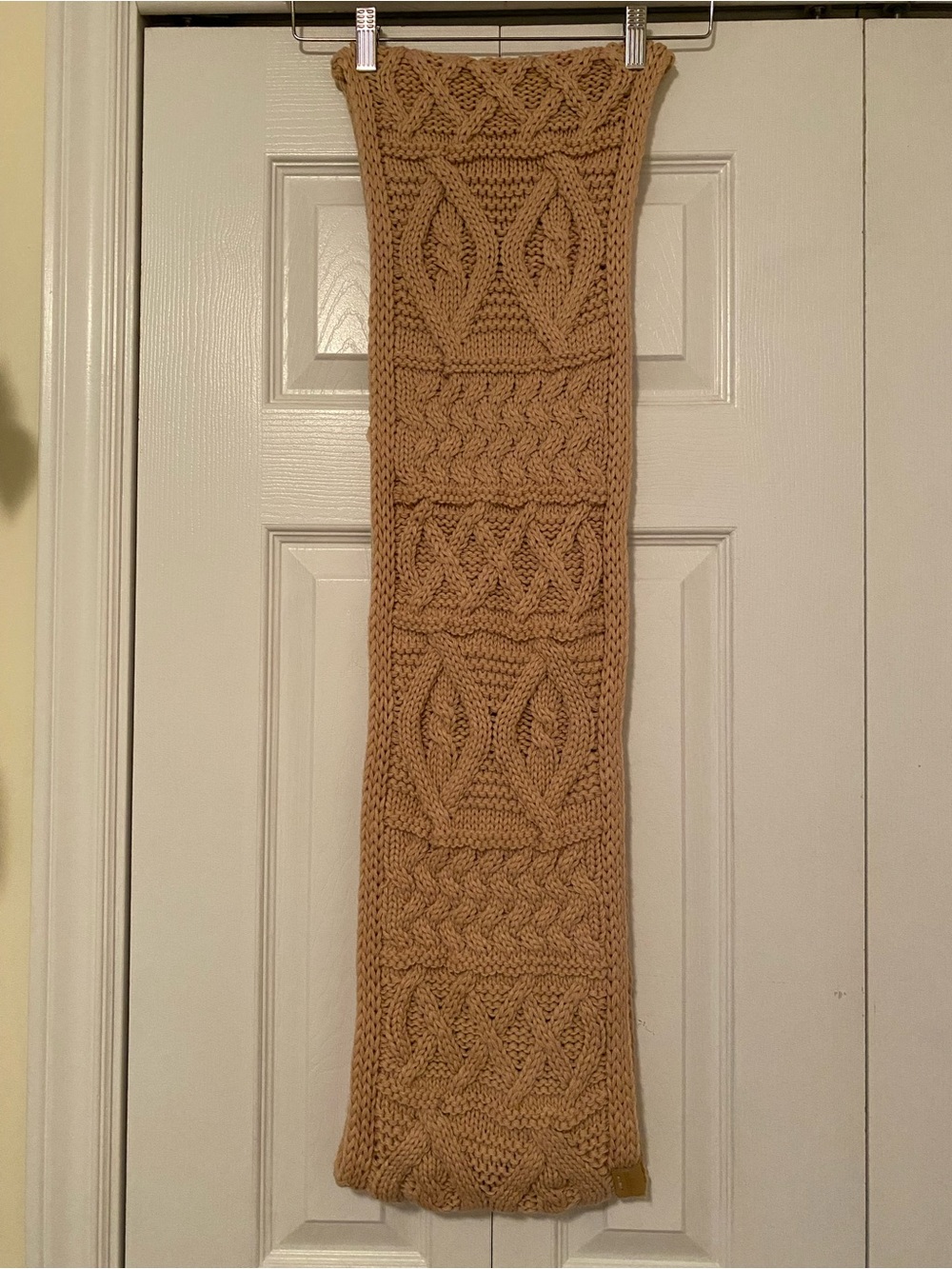 Aran Traditions Cable Knit Infinity Long Scarf Blush Pink Vegan yarn